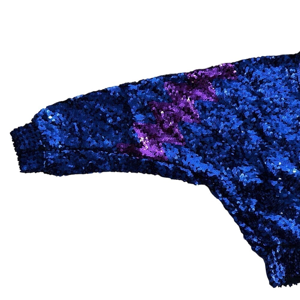 Vintage Lillie Rubin sequin sweater 80's Lightning Bolt Cobalt Blue Party - Picture 7 of 16